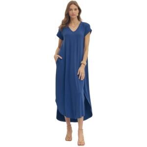 Entro Royal Blue Maxi Dress V Neck Jersey Knit Pockets NWT Small